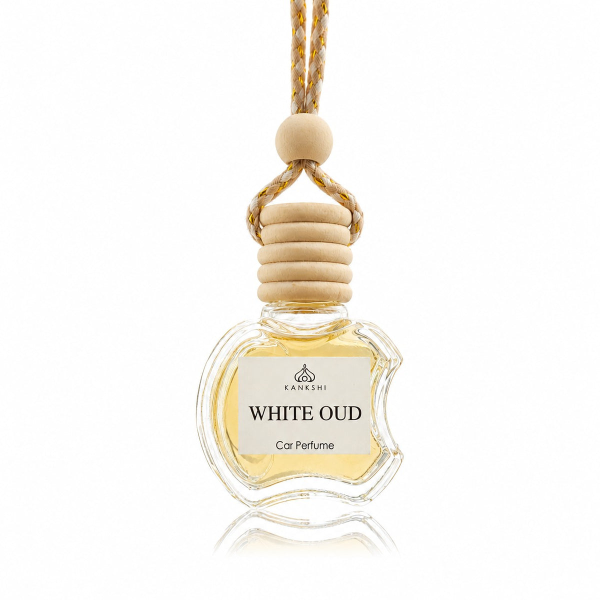 Kankshi White Oud car perfume - hanging glass diffuser with natural wood cap