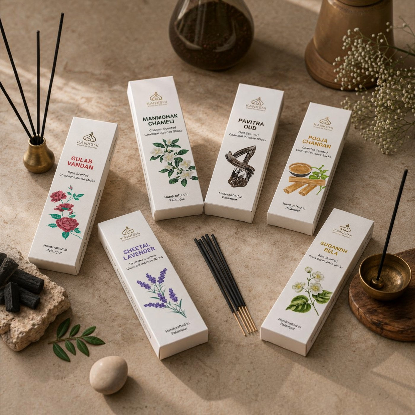 Kankshi natural incense - assorted pack of 12, all six fragrances